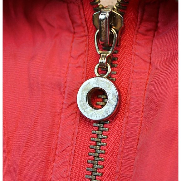 Mureli Women's Red Silk Sleeveless Vest size L Gold Beaded Zipper Pockets - Picture 2 of 8